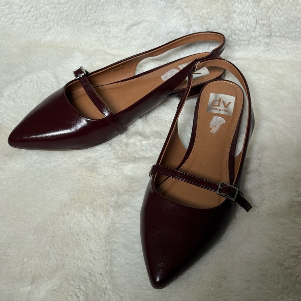 DV by Dolce Vita Women's Burgundy Oxblood Slingback Buckle Flats 10